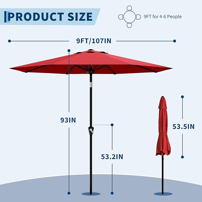Garvee 9FT Patio Umbrella - Image 3