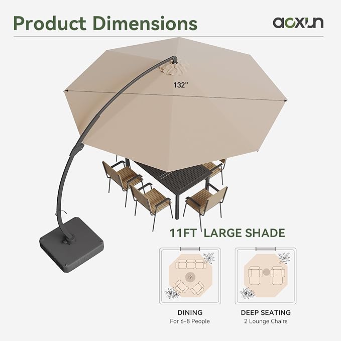 Aoxun 11 FT Cantilever Umbrella - Image 2