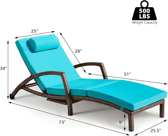 Chaise Lounge Chairs Outdoor Set of 2, Comfy Outside Wicker Patio Pool Lounge - Image 7