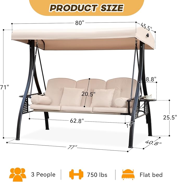 3 in 1 Outdoor Porch Swing - Image 7