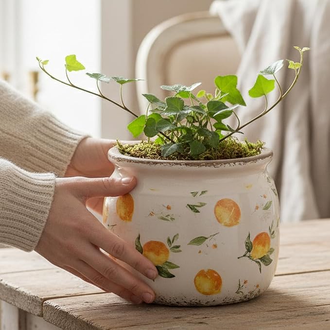 Lemon Summer Decor Plant Pot, 6 Inch Vintage Ceramic Planter - Image 3