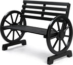 VINGLI Rustic Wooden Wheel Bench Outdoor Bench, Patio Bench Wagon Slatted Seat by VINGLI