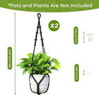 Macrame Plant Hanger, Wood Beads Cotton Hanging Planter Holder - Image 5