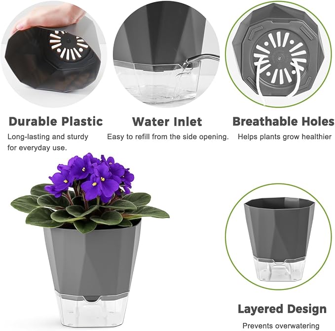 5 Pack Self Watering Pots for Indoor Plants, 5/6.7/8.4 in Self Watering - Image 3