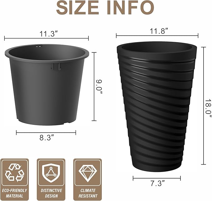 Kante 18 Inch Tall Planter Set of 2, Round Spiral Textured Flower Pots - Image 2