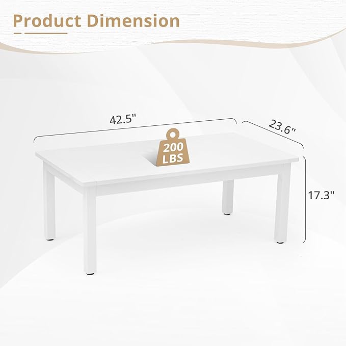 LUE BONA Outdoor Coffee Table, HDPS White Patio Coffee Tables - Image 3