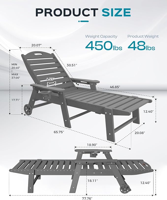 Ciokea Outdoor Chaise Lounge Chair Set of 2, Patio Lounge Chairs - Image 3