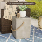 COSIEST Set of 2 Concrete Side Table, Rectangular Outdoor Side Table w Hemp - Image 4
