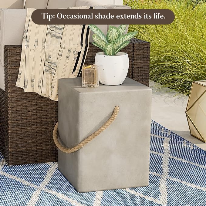 COSIEST Set of 2 Concrete Side Table, Rectangular Outdoor Side Table w Hemp - Image 4