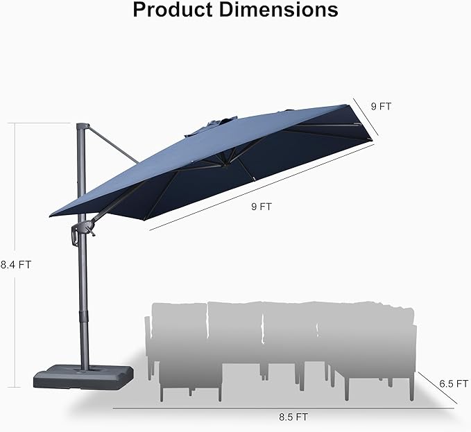 PURPLE LEAF Patio Umbrella 9' X 9' Rectangle Cantilever Umbrella Large Aluminum - Image 9