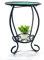 LIFFY Mosaic Outdoor Side Table, Mosaic Plant Stand, End Table W/Storage Shelf by LiffyArt