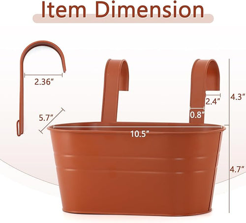 3 Pack Metal Railing Planters, 10.5" Oval Hanging Flower Pots - Image 2