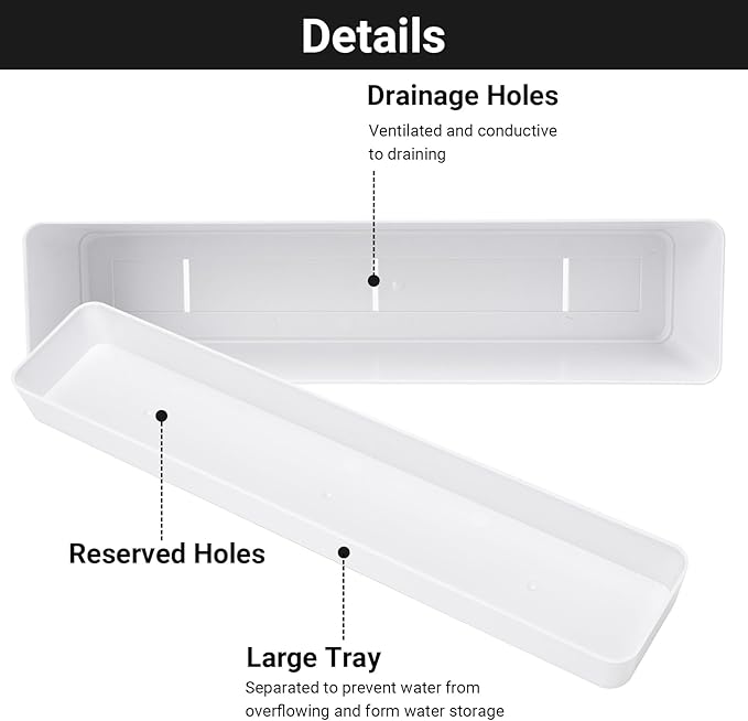 GREANER 12x3.8 Inch Herb Planters, 6 Pack White Rectangle Window Boxes - Image 3