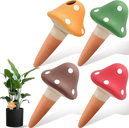 4PCS Terracotta Self Watering Spikes, Mushroom Shaped Self Watering Globes by Unknown