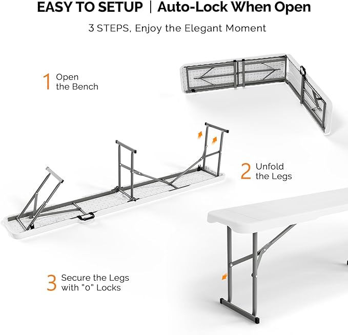 VINGLI 6 feet Plastic Folding Bench, Portable in/Outdoor Picnic Party Camping - Image 7