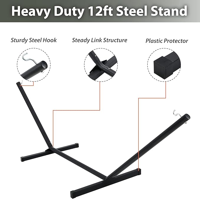 Two Person Hammock with Stand for Outside Heavy Duty, Outdoor Patio Hammock - Image 6