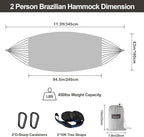 Brazilian Double Hammock with Tree Straps, Extra Large 94x63IN, 2 Persons - Image 3