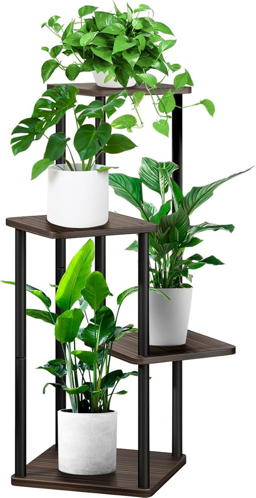4 Tier Plant Stand Indoor, Thickened Metal Wood Corner Plant Shelf Stands by YOCOMEY