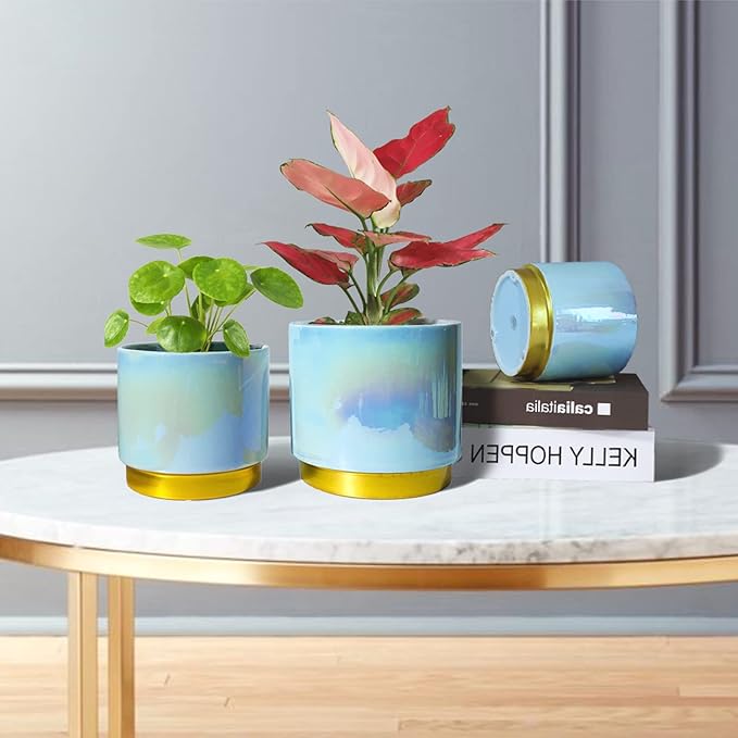 Gepege Ceramic Pots for Plants, Rainbow Pearl Glaze Planter - Image 3