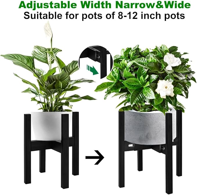 Adjustable Plant Stand Indoor, Bamboo Mid Century Modern Plants Stands - Image 3