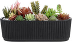MyGift 12 Inch Ceramic Succulent Planter, Oval Matte Black Planter Pot by MyGiftHome