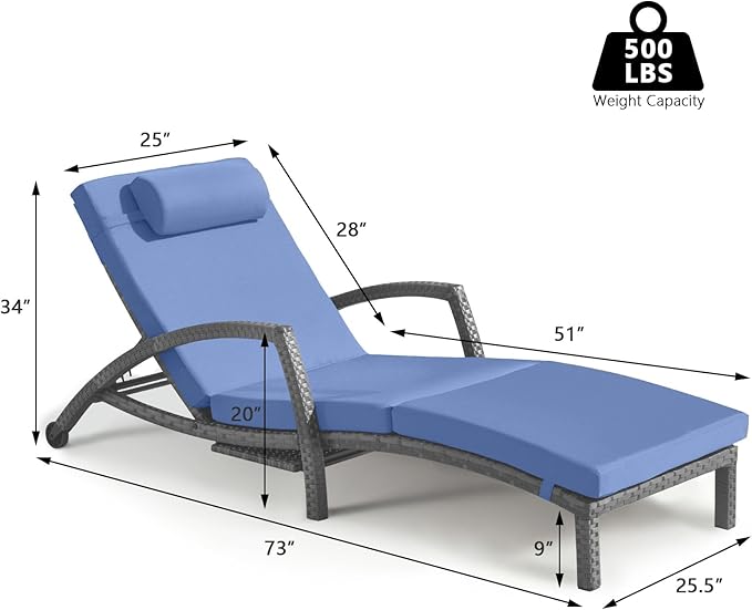Chaise Lounge Chairs Outdoor Set of 4, Comfy Outside Wicker Patio Pool Lounge - Image 6