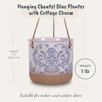 Blue Sky Clayworks 5" Hanging Chantel Blue Planter, Soft Blue Damask & Clay Foot - Image 3