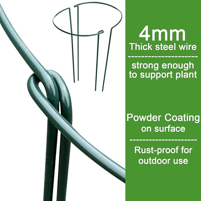 HiGift 12 Pack Plant Stakes for Indoor Plants, Metal Garden Peony Support Cages - Image 3