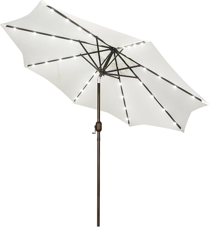 Blissun 9 ft Solar Umbrella, 32 LED Lighted Patio Umbrella, Table Market by Blissun