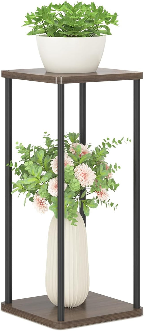 2 Tier Plant Stand Indoor, 28In Tall Corner Vertical Wood Metal Square Shelf by Oppro