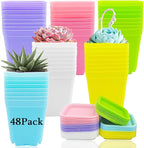 Haawooky 48 PCS 3 Inch Colorful Plastic Plant Pot, Plastic Square Nursery Pots by Haawooky