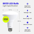 Feit Electric BR30 LED Light Bulb, 65W Equivalent, 650 Lumens, E26 Standard Base - Image 3