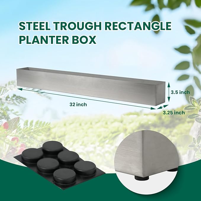 Trough Rectangle Planter Long Window Sill Planter Box Stainless Steel Window - Image 2