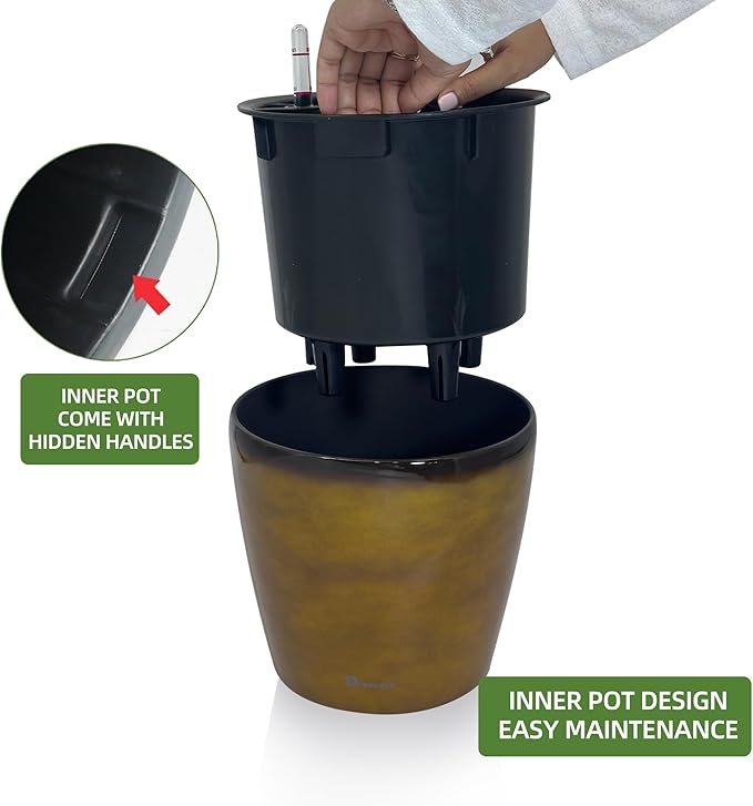 Dexceder 11x10 Inches Self Watering Planter Indoor Outdoor, Inner Pot Design - Image 4
