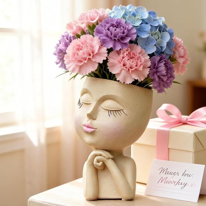 Face Head Planter, Funny Heads Plant Pots, Cute Girl Faces Plant Pot, - Image 3