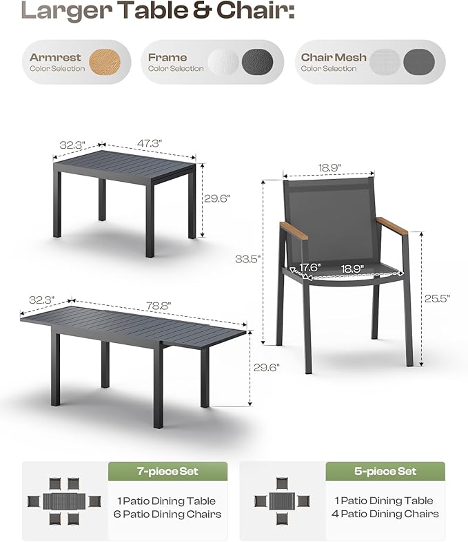 Outdoor Aluminum Patio Dining Table Set - Image 8