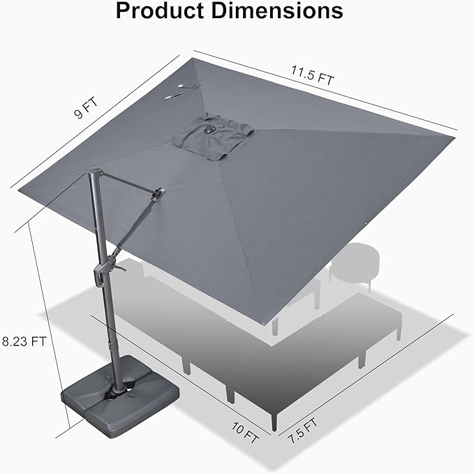PURPLE LEAF 9' X 11.5' Rectangle Patio Umbrella - Image 9