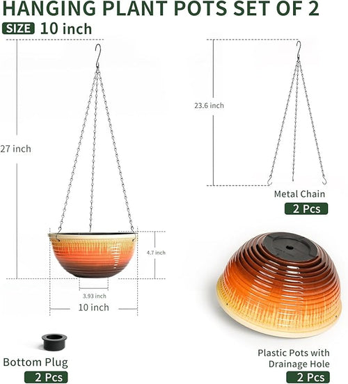 10inch Hanging Planters for Indoor and Outdoor Plants, 2 Pack Hanging Planter - Image 2