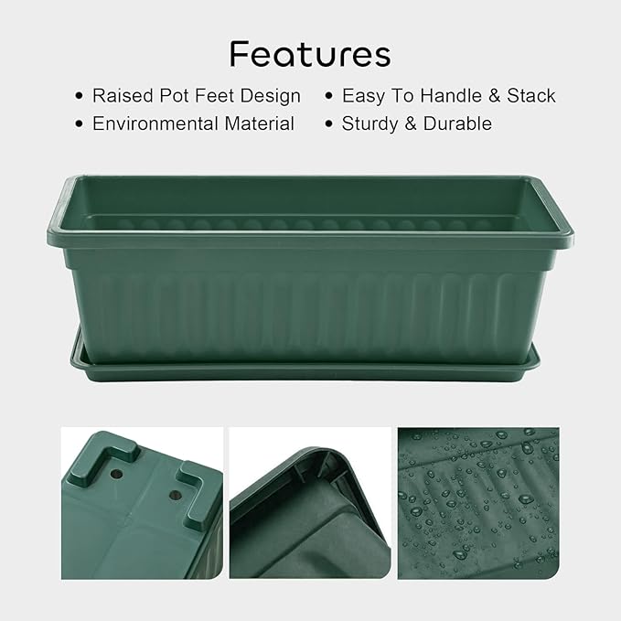 GROWNEER 6 Packs 17 Inches Green Flower Window Box Plastic Vegetable Planters - Image 5