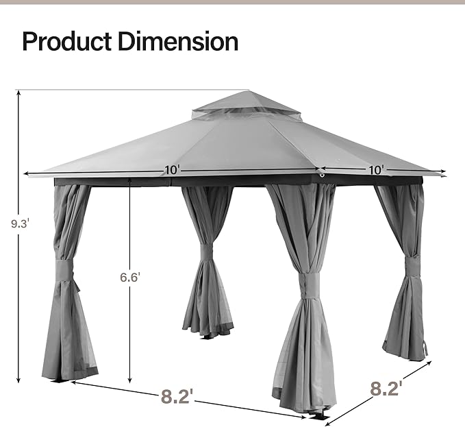 LAUSAINT HOME Semi-Permanent Outdoor Patio Gazebo 10'x10', Heavy Duty Party - Image 3