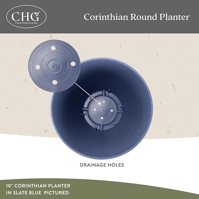 Classic Home and Garden Corinthian Resin Flower Pot Planter, Slate Blue - Image 3