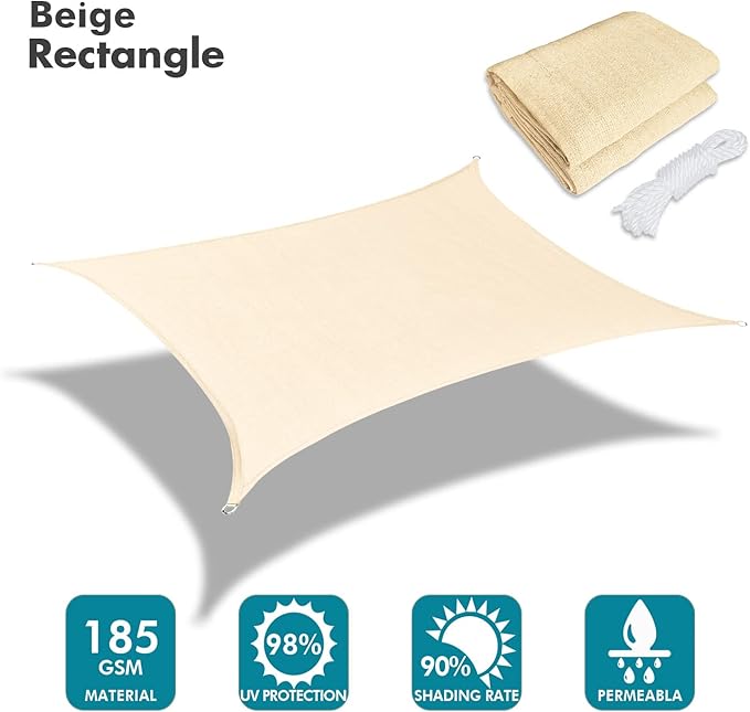 KANAGAWA 14'X14' Cream Custom Size Sun Shade Sail Square UV Block Canopy Cover - Image 2