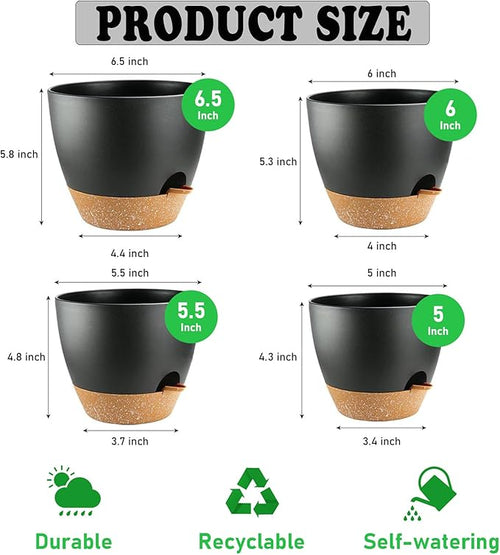 4-Pack Plant Pots with Drainage 6.5/6/5.5/5 Inch, Self Watering Pots - Image 2