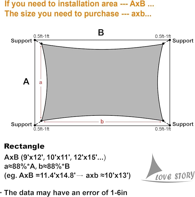 LOVE STORY Custom Size 6'x12' Butter Cream Sun Shade Sail Rectangle UV Block - Image 2