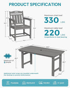 Ciokea HDPE Outdoor Dining Set, 5-Piece Patio Table and Chairs Set - Image 2