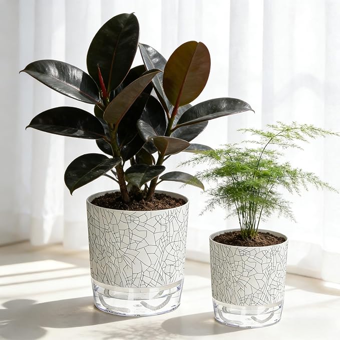 Self Watering Pots for Indoor Plants, 4/5.5 Inch Crackle Pattern Planters - Image 7