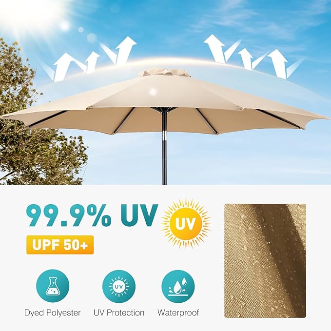 OLIXIS 9ft Patio Umbrella with Tilt and Crank Button & 8 Sturdy Ribs Waterproof - Image 3