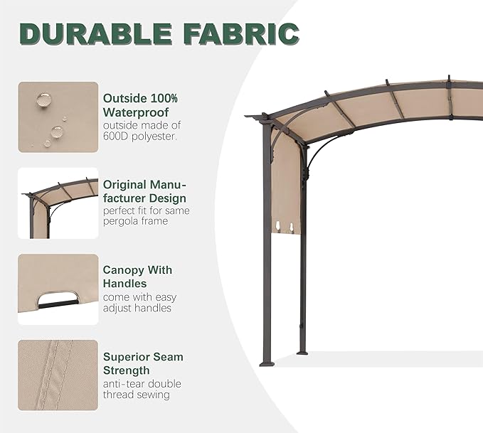 85''x 208'' Universal Doubleton Steel Pergola Replacement Cover - Image 4