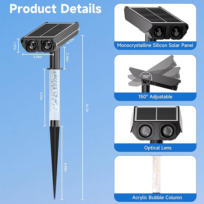 Solar Spot Lights Outdoor Adjustable Beam & PC Light Guide Column, 12 Pack - Image 5