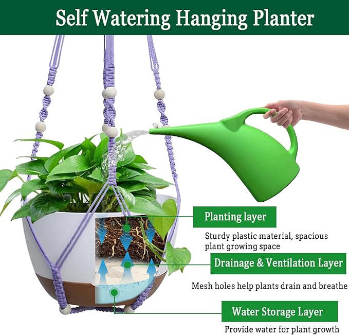 2 Pack Hanging Planters Set, 10 Inch Indoor Outdoor Hanging Plant Pot Basket - Image 4